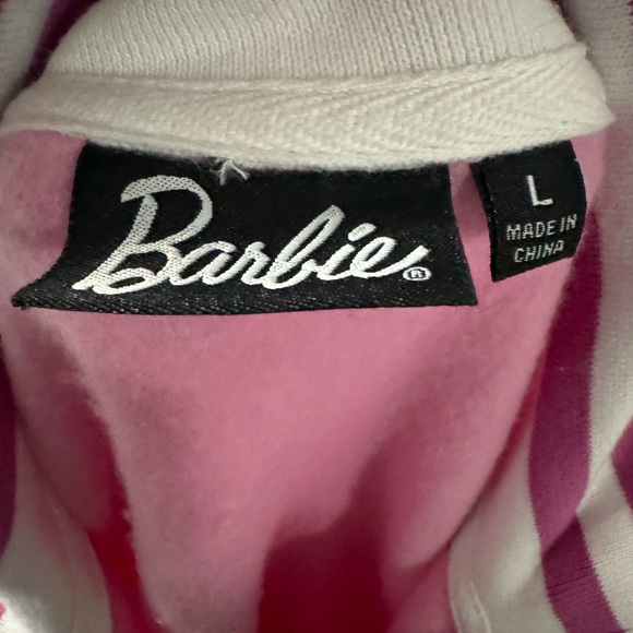 Barbie Pink Track Suit Pullover Top with 1/4 Zipper Sweatshirt Womens size Large - Picture 5 of 8